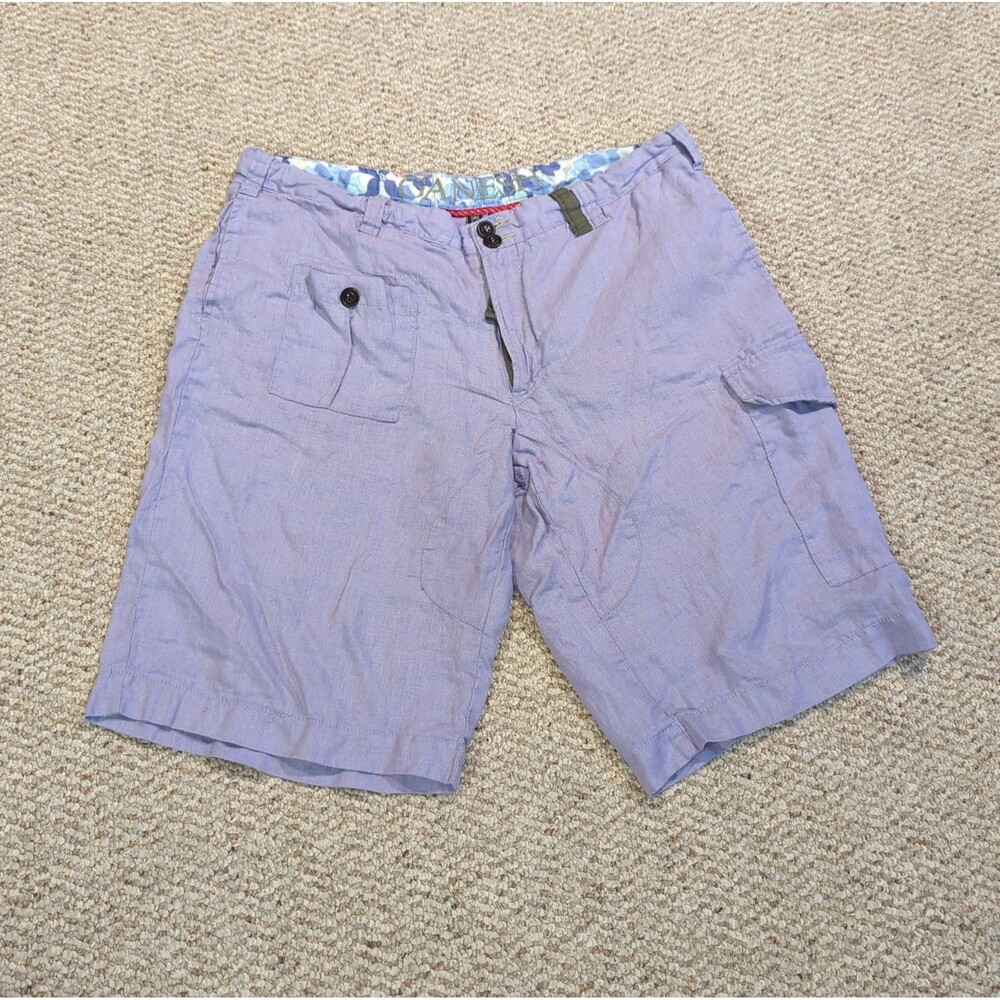 Ganesh Linen Shorts Mens 38 Purple Pockets Utility Summer Beach Resort